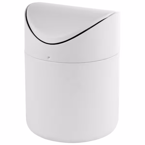 (6 pcs) Table top bin - Swing bin - 1.2L - 120x120x170mm - with removable swing lid; bayonet closure - White - Stainless steel