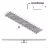 Edelstahl Bodenablauf - 1850x300mm - flache Ausführung & seitlicher Ablauf - Ø 70mm