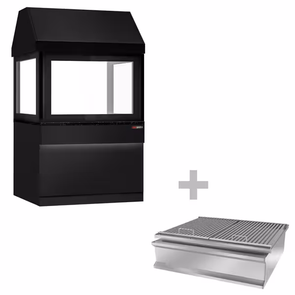 Kolgrill TORONTO - 1 110 mm - svart front - svart granitarbetsbänk - värmeskyddsglas