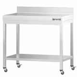 Edelstahl Arbeitstisch PREMIUM - 700x700mm - mit Grundboden, Aufkantung & Rollen