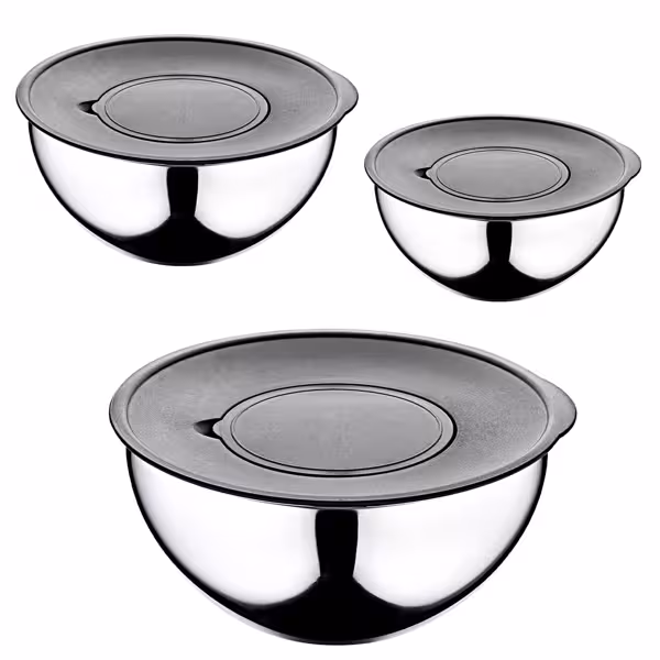 9-teiliges Edelstahl Rührschüssel Set - Ø 160, 200, 240mm - inkl. Reibe & Aufbewahrungsdeckel