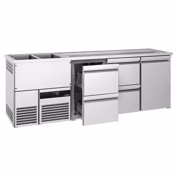 Dispensador de cerveza de barril de tiro directo PREMIUM - 1x 50 litros - 2500x700mm - 1 puerta & 4 cajones