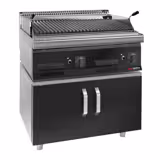 Commercial Gas Lava Rock Chargrill MARIO 700 - 800mm - with Cabinet Base - Tilting Grill Grid - Cast-Iron Cooking Grids - Black-front Fascia - incl. cabinet base - 2 Doors