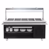 Refrigerated Salad Bar Trolley DANZIG - 1900mm - for 5x GN 1/1 - with Tray Slide - Black - Mobile - with Gantry - with Sneeze Screen