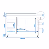 Armário de Trabalho PREMIUM - 1400x700mm - com portas de correr, 3 gavetas à esquerda