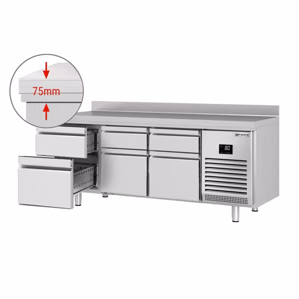 Tavolo refrigerato PREMIUM PLUS - 1960x600mm - Ventilata - 385 L - con 6 cassetti - Alzatina