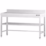 Mesa de trabajo de acero inoxidable mural PREMIUM - 1600x800mm - con estante inferior y peto trasero y refuerzo omega