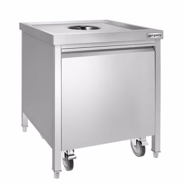 Poubelle - 50 litres - avec chariot à roulettes - ouverture de dépôt & extraction frontale - inox 