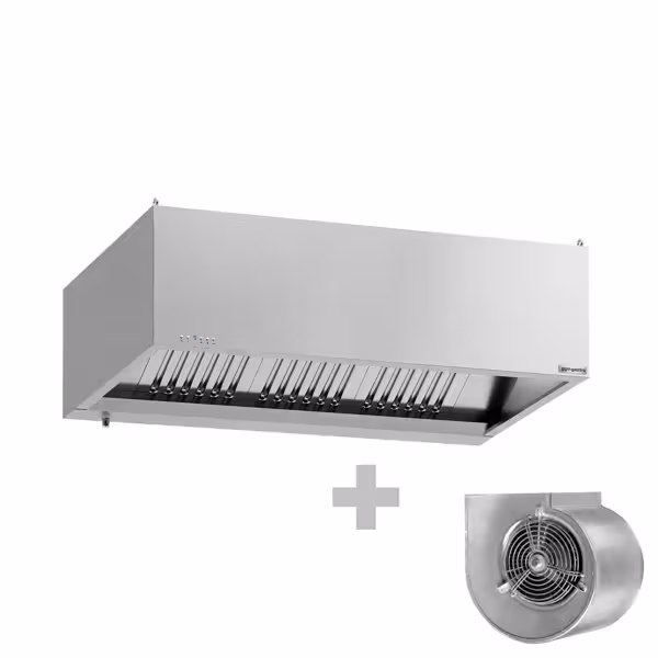 Ventilationskåpa i rostfritt stål med motor - 1 600 mm - djup 900 mm - med varvtalsregulator, labyrintfilter och LED-belysning