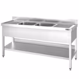 Rvs spoeltafel PREMIUM - 2000x600mm - met onderschap - met 2 spoelbakken midden - met achteropstand