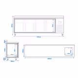 Table réfrigérée Premium PLUS - 2452 x 600 mm - avec 1 bac et 4 portes - avec dosseret