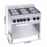 Fourneau à gaz – 28,5 kW – 6 brûleurs – avec four à gaz – 3,5 kW