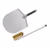 (2 szt.) Łopata do pizzy - Prostokątna - 305x355mm - Długość:70cm & Szczotka do pieców do pizzy