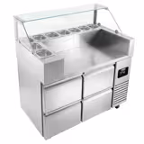 Commercial Refrigerated Prep Table  – Glass Top – 4 Drawers – 1210 mm – for 9× GN 1/6 - with Contact Grill