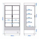 Murale Refrigerato Professionale - 1002mm - 440l - +1°/+5°C - con 2 porte a battente in vetrocamera & 4 ripiani - Nero