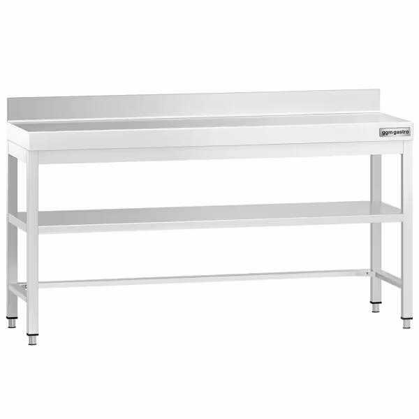 RVS werktafel PREMIUM - 2000x600mm - met onderschap & opstaande rand & versterkt werkblad