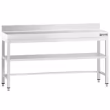 Mesa de trabalho em aço inoxidável PREMIUM - 2000x800mm - com prateleira inferior & com painel traseiro & com travessas de reforço