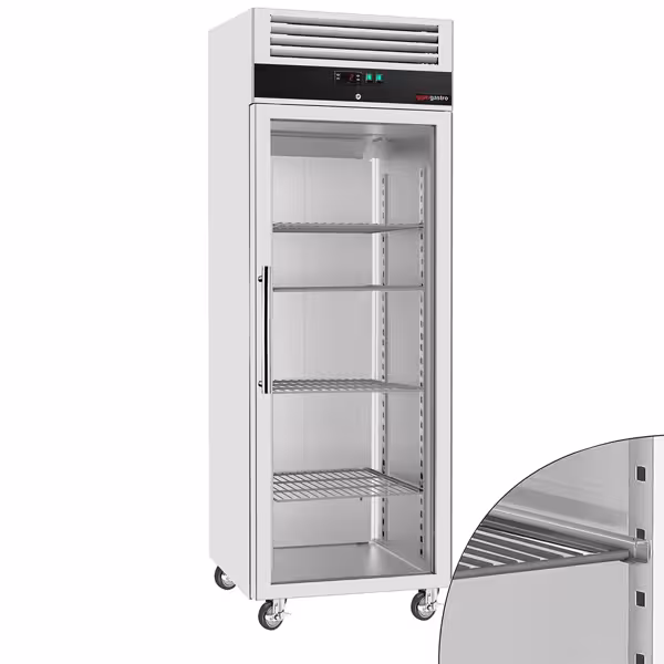 Koelkast RVS ECO - 740mm - 352liter - tot +8°C - met 1 glazen deur - geforceerde koeling, automatische ontdooiing & slot