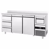 Arrière-bar réfrigéré professionnel PREMIUM - 2130 x 600 mm - avec 2 portes et 3 tiroirs - avec dosseret - avec tiroir à marc de café