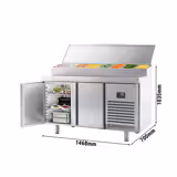 Saladette refrigerata professionale - 1468x700mm - 2 porte - per 1x GN 1/2 e 6x GN 1/3 vaschette