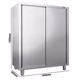 Dulap de vase din oțel inoxidabil PREMIUM - 1600x600 mm - 2 Uși glisante - Înălțime: 1800 mm - 3 polițe - AISI 304
