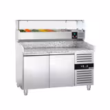 Table réfrigérée à pizza ECO - 1500 x 800 mm - avec 2 portes - incl. vitrine réfrigérée - 7 x GN 1/4
