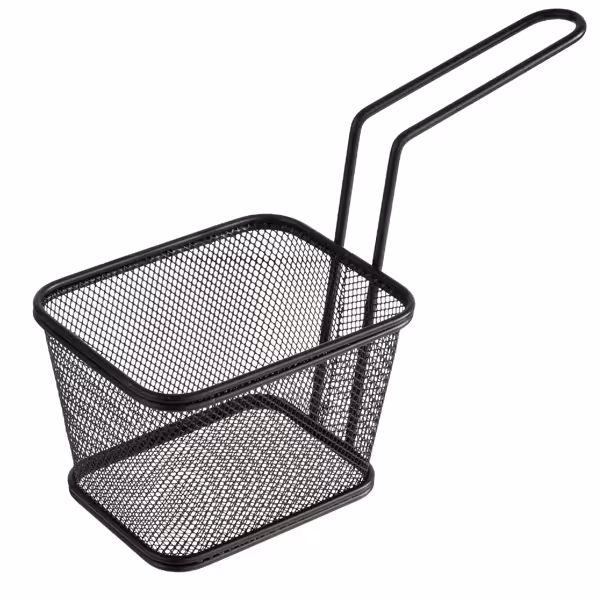 (6 pcs) Serving Basket - SNACKHOLDER - Stainless Steel - Rectangular - 130x105mm - Black