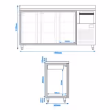 Bar- & Getränkekühltisch Premium PLUS - 1960x600mm - mit 3 Glastüren, Aufkantung & Ausklopfer für Kaffee