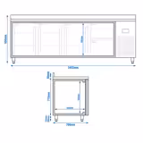 Tavolo refrigerato PREMIUM PLUS - 2452x700mm - Ventilata - 625 L - con 3 porte battenti - con 2 cassetti - Alzatina