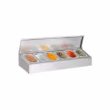 Commercial Condiment Holder - 6x GN 1/4 - with Pans & Lids - 120cm