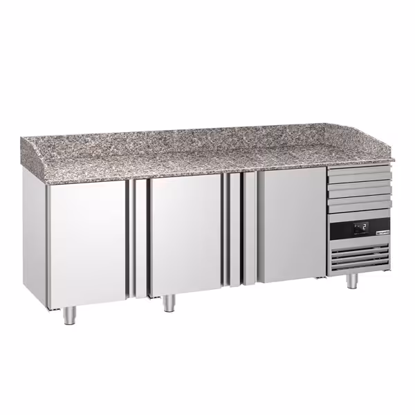 Pizzawerkbank PREMIUM - 2150x800mm - granieten werkblad - met 3 deuren & 3 laden