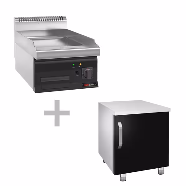 Chapa elétrica - 8,0 kW - Lisa - Superfície de cozedura: 395x535mm - incl. armário inferior com 1 porta