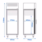 Vrieskast RVS PREMIUM PLUS - GN 2/1 - 687mm - 560liter - tot -18°C tot -1°C - met 1 glazen deur - geforceerde koeling, LED‑verlichting, automatische ontdooiing, slot & legroosters