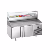 Commercial Pizza Prep Counter - Granite Top PREMIUM PLUS - 1738x800mm - with 2 doors - incl. refrigerated topping unit with glass sneeze guard - 7x GN 1/4