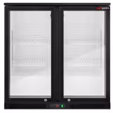 Commercial Back Bar Bottle Cooler – Under Counter Lockable Double Glass Doors Black – 900mm 220L