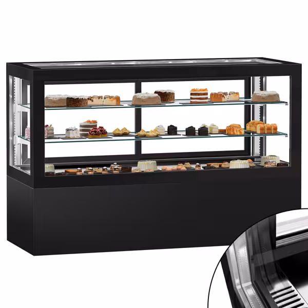 Vitrina para pasteles / Expositor refrigerado - 2,01 x 0,79 m - 990 litros - con 2 estantes