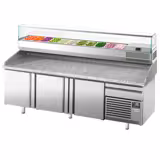 Commercial Pizza Prep Counter - Granite Top PREMIUM PLUS - 2305x800mm - with 3 doors & 1 drawers - incl. refrigerated topping unit with glass sneeze guard - 11x GN 1/4