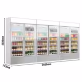 (3 pcs) Commercial Upright Glass Door Display Fridge - 3600mm - 3600 Litres - with 6 hinged glass doors - LED lighting - Temperature range 1 to 10 °C - Grey