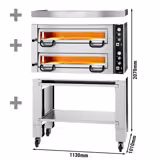 Elektrische pizzaoven (chamotte bakvloer) - 1130x1010x2070mm - 2 kamers - 2x4 pizza’s Ø34cm - tot 450°C - Handmatig - incl. afzuigkap & onderstel