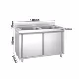 Commercial Sink Cabinet PREMIUM - 1400x600mm - with 2 bowls centre
