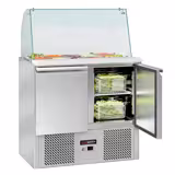 Saladette réfrigérée ECO - 900mm - 240L - 2 portes - avec vitrine de comptoir pour 2x GN 1/1 & 3x GN 1/6