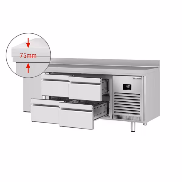 Koelwerkbank PREMIUM PLUS - 1960x600mm - 385 liter - met 1 deur - met 4 lades - met opstand