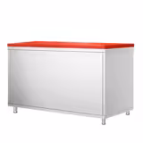 Mesa armario inox PREMIUM - 1,4 m - con puerta corredera - incluye tabla de cortar en rojo