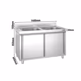 Sudoper s ormarićem PREMIUM - inox - 1600 x 600 mm - sa 2 korita - korita sredina