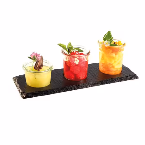 Slate Triple Coaster – 280×100×9 mm - 3×Ø60 mm recesses - natural edge - black