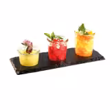 (6 pcs) Slate Serving Board - Natural Slate - 6-piece set - 280x100mm - with 3 recesses Ø 60mm - Black