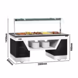 Heated Bain Marie Counter BELFAST - 2000mm - with Bain Marie Well + Flat Glass Sneeze Guard - on Castors - for 5x GN 1/1 - Black