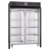 Armoire réfrigérée négative en acier inoxydable AISI 430 PREMIUM - GN 2/1 - 1400 L - avec 2 portes vitrées & Glissières & 6 grilles - Anthracite