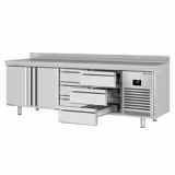 Commercial Counter Fridge PREMIUM PLUS - 2452x700mm - with 2 doors - 6 drawers [1/3] - with upstand - capacity 625 litres