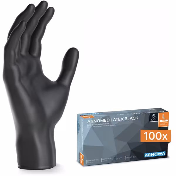 (10 Stück) ARNOWA | Einmalhandschuhe aus Latex - 100 Stück - Größe L - Schwarz